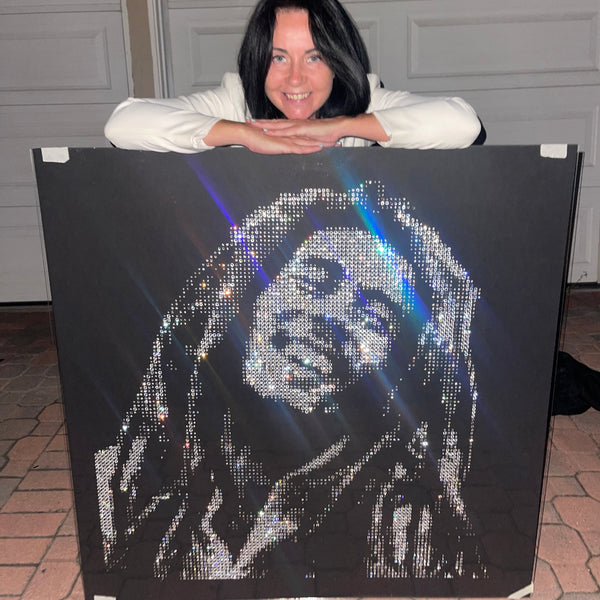 Crystal Artist Olga Azaroff and crystal portrait of Bob Marley