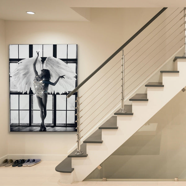 Girl fashion Angel Ballet wall art Crystals Extra Glam Shine print 3d black white wall art Bling decor - Azaroffs