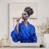 Lady in blue bathrobe wall art