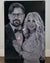 Decorative wall art of a couple made from rhinestones on a black background