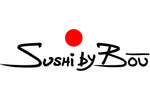 Logo of Sushi by Bou with a red dot on a white background