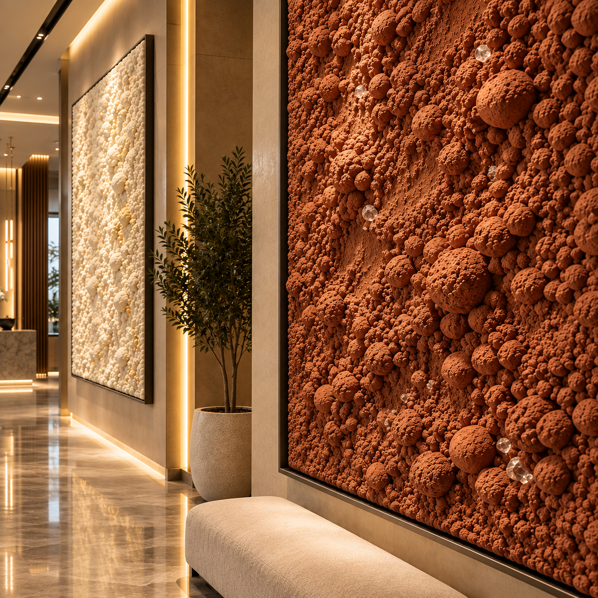 Custom mixed-media installation in a hospitality interior