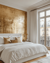 Hand-applied gold leaf mural on bedroom accent wall