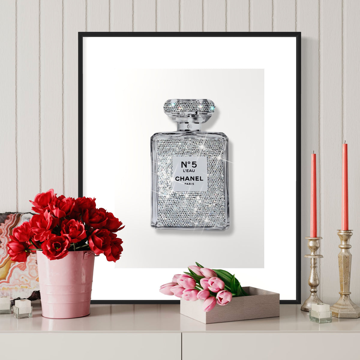 3D Shiny Diamond Crystals Portrait of Coco Perfume Bottle, Sparky Bling  Coco Perfume Bottle Portrait, Bling Pink Perfume Bottle Portrait