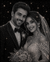 Diamante-encrusted portrait of a couple on a starry night background