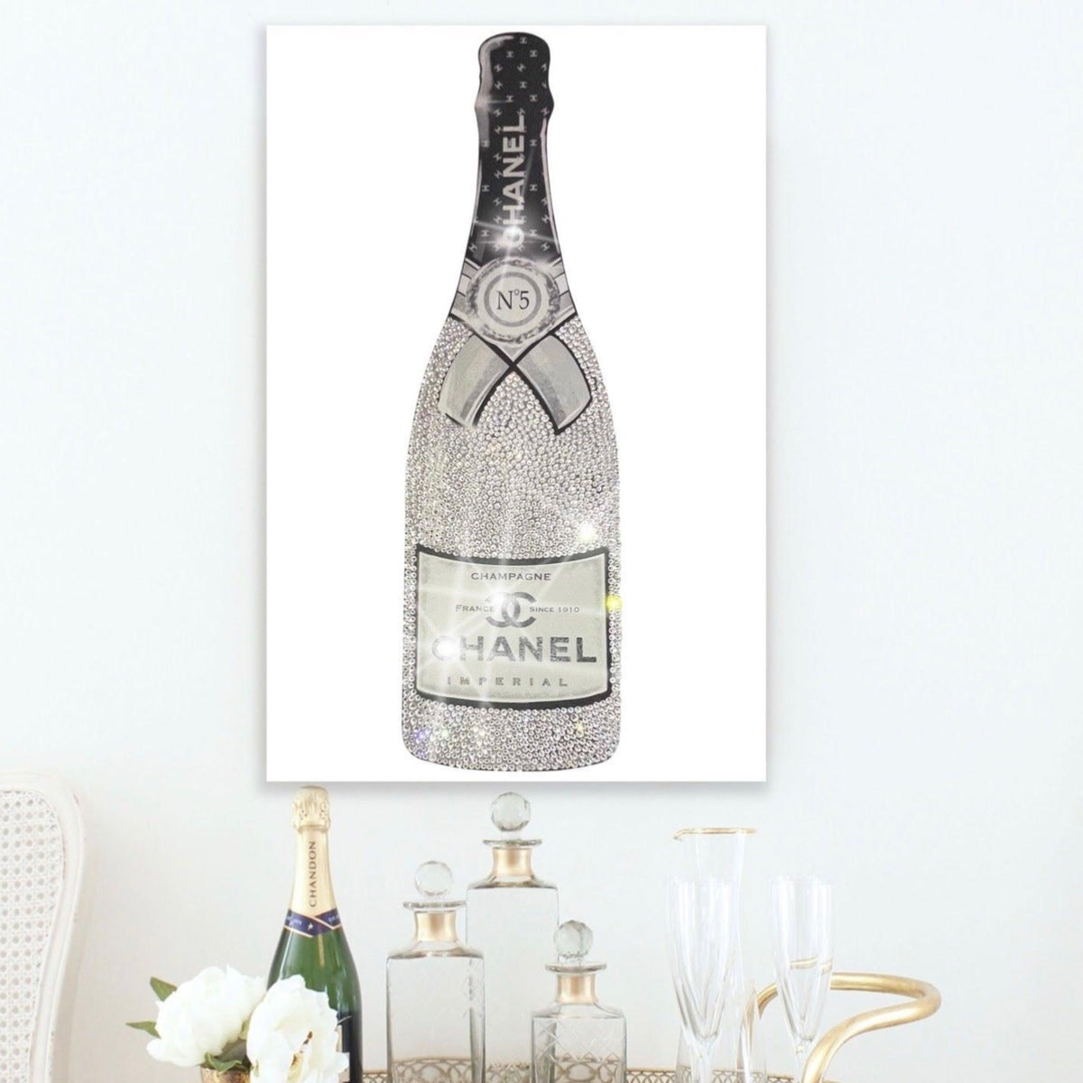 3D Shiny Diamond Crystals Portrait of Champagne Bottle | Sparky Bling ...